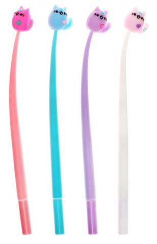 Ручка-прикол гелевая Calligrata «Котик», корпус ассорти, стержень синий