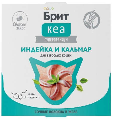 Корм влажный «Брит Кеа» (для взрослых кошек) 75 г, «Индейка и кальмар в желе» Корм влажный «Брит Кеа» (для взрослых кошек) 75 г, «Индейка и кальмар в желе»