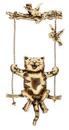 Брошь «Кот на качелях», 5 см, цвет чернёное золото