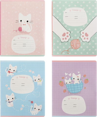 Тетрадь школьная А5, 12 л. на скобе Meshu Little Kitty, 163*205 мм, клетка, ассорти