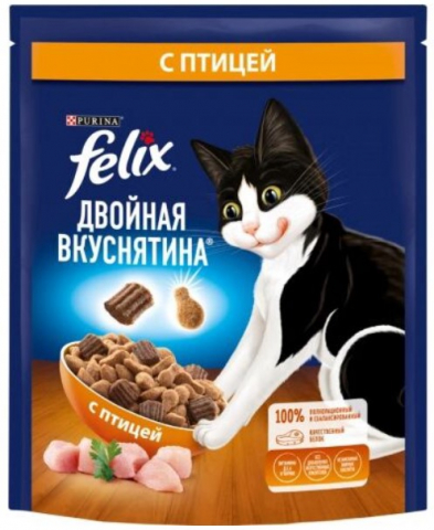 Корм сухой Purina Felix «Двойная вкуснятина» (для взрослых кошек), 200 г, с птицей Корм сухой Purina Felix «Двойная вкуснятина» (для взрослых кошек), 200 г, с птицей