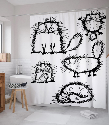 Фотоштора в ванную Joy Textile, 180*200 см, «Взъерошенный кот»
