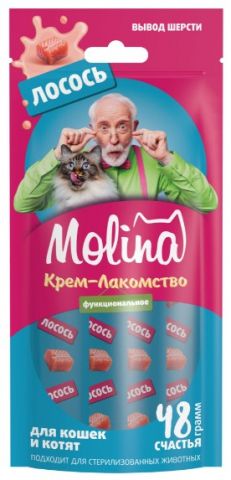 Лакомство для кошек Molina, 48 г, с лососем Лакомство для кошек Molina, 48 г, с лососем