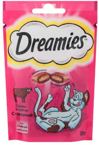 Лакомство для кошек Dreamies (для взрослых кошек) 30 г, «Говядина»