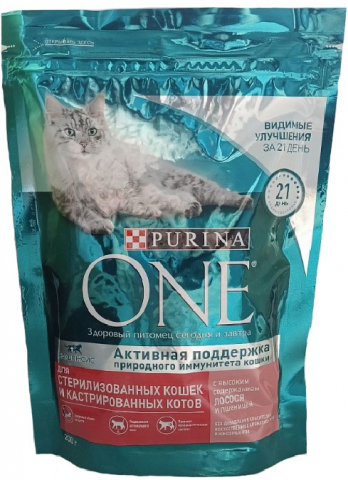Корм сухой Purina One (для стерилизованных кошек) 200 г, «Лосось и пшеница»