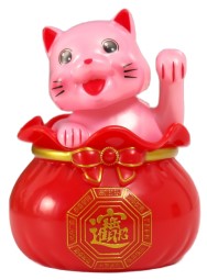 Маятник пластиковый от солнечной батареи «Котик манэки-нэко с колокольчиком», 7*9 см, «Счастливый кот в денежном мешке»