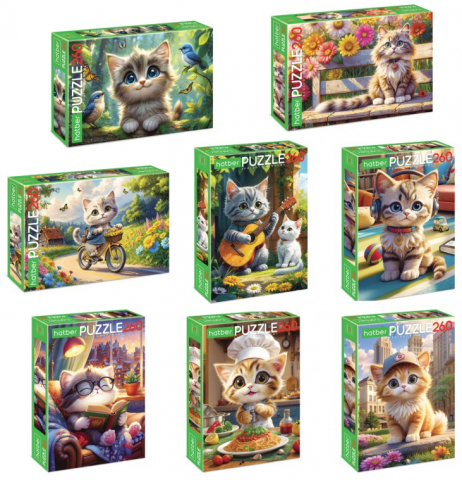 Пазл картонный Hatber 260 элементов, «Кошачьи забавы», ассорти Пазл картонный Hatber 260 элементов, «Кошачьи забавы», ассорти