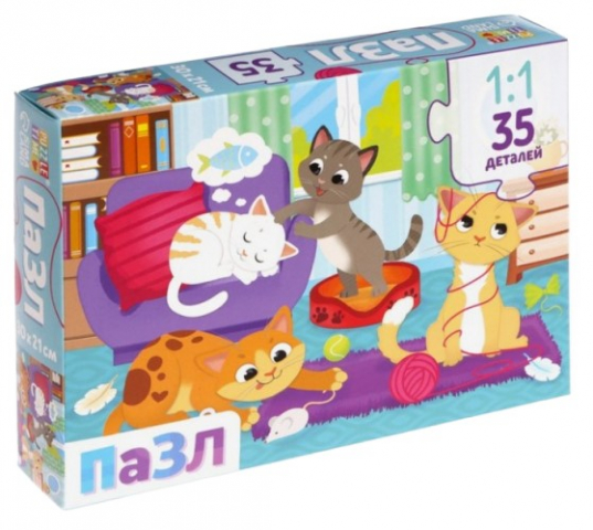 Пазлы Sima-Land 30×21 см, 35 элементов, «Кошачий мир»