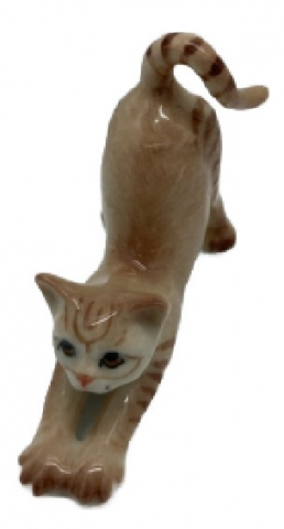 Фигурка фарфоровая №02, «Кот рыжий с полосатыми лапами потягивается»