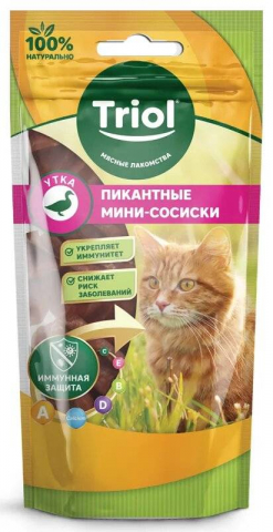 Мини-сосиски пикантные для кошек Triol (лакомства), 50 г, из утки