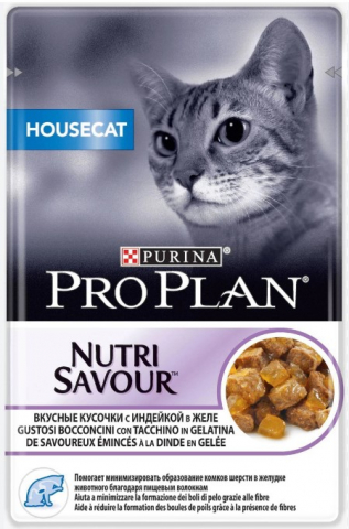 Корм влажный Purina Pro Plan (для выведения шерсти у домашних кошек) 85 г, «Индейка в желе»