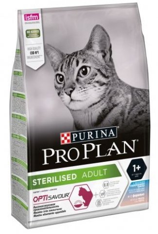 Корм сухой Purina Pro Plan Sterilised (для взрослых кошек кастрированных и стерилизованных с чувствительным пищеварением) 400 г, «Треска и форель»