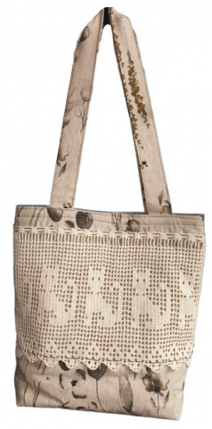 Сумка с вязаной вставкой (Аксютина Л.А.), 34*35 см, бежевая