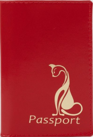 Обложка для паспорта из натуральной кожи «Кошка», 13,8*9,5 см, алая