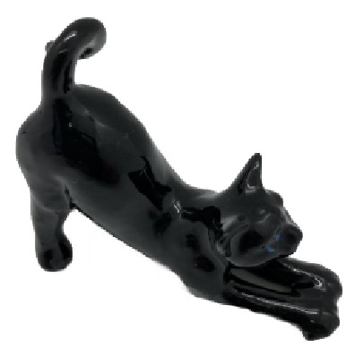 Фигурка фарфоровая №02 «Кот черный потягивается»