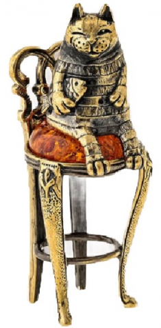 Фигурка сувенирная «Кот» BronzaMania, «Кот довольный на стуле» (с янтарем)