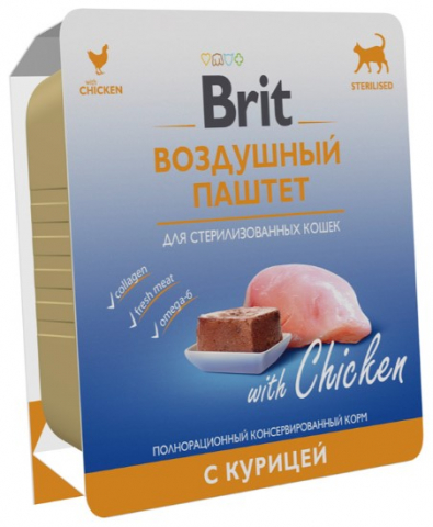 Корм влажный Brit Sterilised «Воздушный паштет» (для стерилизованных кошек), 100 г, с курицей Корм влажный Brit Sterilised «Воздушный паштет» (для стерилизованных кошек), 100 г, с курицей