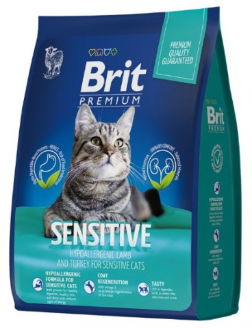 Корм сухой Brit Premium Cat Sensitive (для кошек с чувствительным пищеварением), 2 кг, ягненок с индейкой