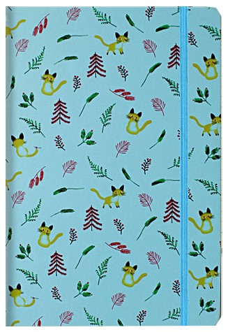 Книжка записная на резинке «Котики и листочки» (А5) 140×210 мм, 80 л., линия, голубая