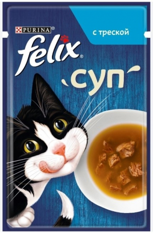 Корм влажный Purina Felix «Суп» (для взрослых кошек) 48 г, с треской