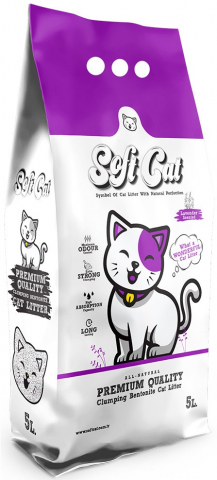 Наполнитель бентонитовый комкующийся для лотков Soft Cat, 5 л, с ароматом лаванды Наполнитель бентонитовый комкующийся для лотков Soft Cat, 5 л, с ароматом лаванды