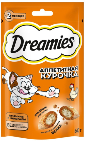 Лакомство для кошек Dreamies (для взрослых кошек), 60 г, «Курица» Лакомство для кошек Dreamies (для взрослых кошек), 60 г, «Курица»