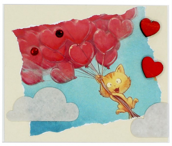 Открытка поздравительная ручной работы «Стильная открытка» 95×80 мм, «Котенок с шариками»