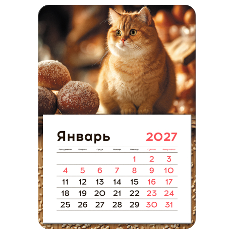 Календарь отрывной на магните на 2027 год BG 130×180 мм, «Кот» Календарь отрывной на магните на 2027 год BG 130×180 мм, «Кот»