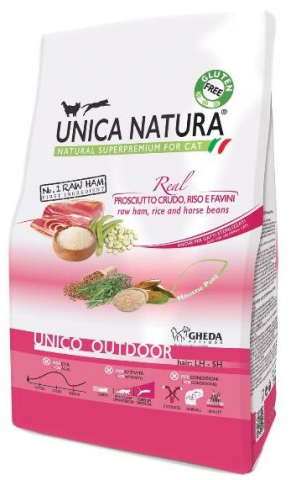 Корм сухой Unica Natura Unico Outdoor (для кошек, гуляющих на улице), 350 г (ветчина, рис, бобы)