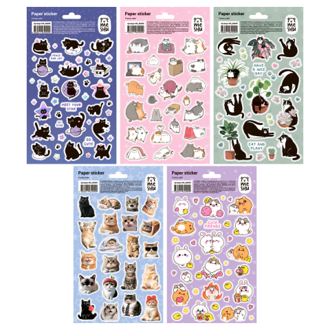 Набор наклеек бумажных Meshu 10 шт., 12×21 см, Funny Cats Набор наклеек бумажных Meshu 10 шт., 12×21 см, Funny Cats