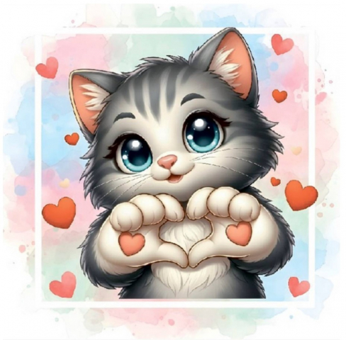 Мини-открытка в букеты «Стильная открытка» 70×70 мм, «Котик с сердцем»