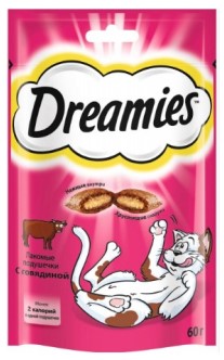 Лакомство Dreamies (для взрослых кошек) 60 г, c говядиной Лакомство Dreamies (для взрослых кошек) 60 г, c говядиной