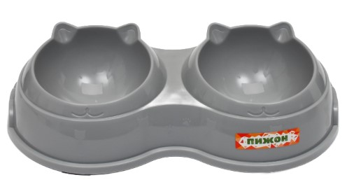 Миска двойная пластиковая «Пижон» 240 мл, 25×14×5 см, серая
