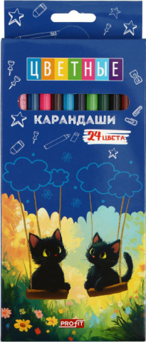 Карандаши цветные «Кошачья прогулка», 24 цвета, длина 175 мм