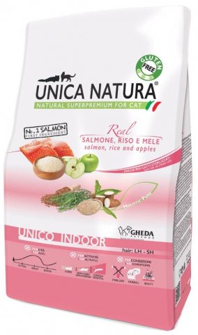 Корм сухой Unica Natura Indoor (для домашних кошек) 350 г, лосось/рис/яблоко