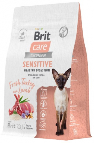 Корм сухой Brit Care Superpremium Sensitive Healthy Digestion (для здорового пищеварения кошек), 400 г, индейка и ягненок Корм сухой Brit Care Superpremium Sensitive Healthy Digestion (для здорового пищеварения кошек), 400 г, индейка и ягненок