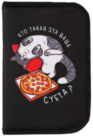 Пенал однокамерный с откидным карманом Calligrata, 140*210*40 мм, «Кот суета» (с косметичкой)