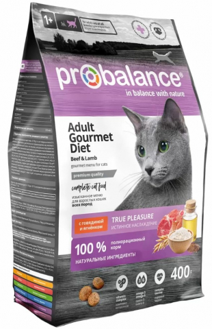 Корм сухой ProBalance Gourmet Diet (для взрослых кошек), 400 г, говядина и ягненок