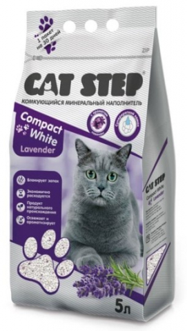 Наполнитель минеральный комкующийся Cat Step Compact 5 л (4,2 кг), White Lavender (с ароматом лаванды) Наполнитель минеральный комкующийся Cat Step Compact 5 л (4,2 кг), White Lavender (с ароматом лаванды)