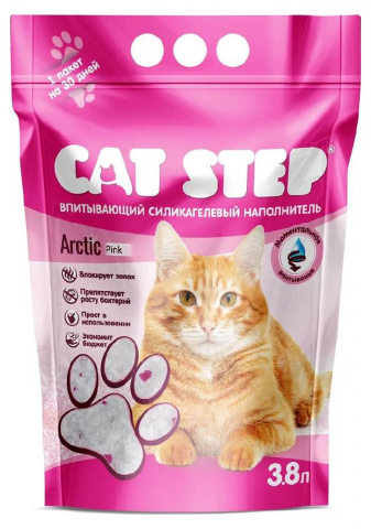 Наполнитель силикагелевый впитывающий для лотков Cat Step, 3,8 л (1,67 кг), Pink Наполнитель силикагелевый впитывающий для лотков Cat Step, 3,8 л (1,67 кг), Pink