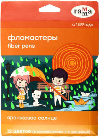 Фломастеры «Гамма. Оранжевое солнце», 12 цветов (6 неоновых, 6 классических), толщина линии 2-2,6 мм, вентилируемый колпачок Фломастеры «Гамма. Оранжевое солнце», 12 цветов (6 неоновых, 6 классических), толщина линии 2-2,6 мм, вентилируемый колпачок