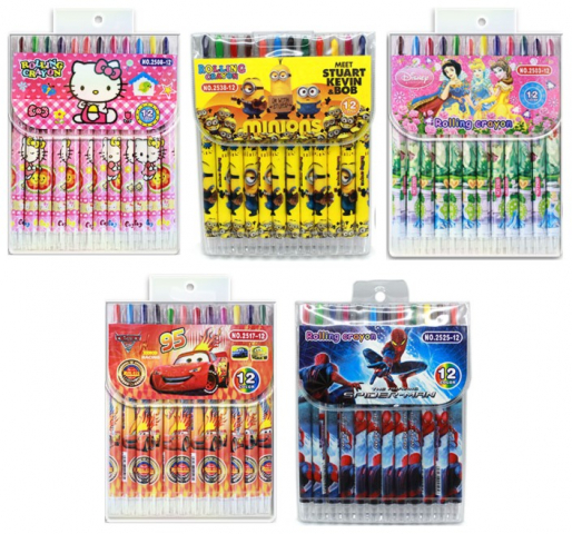 Мелки восковые с выдвижным грифелем 12 цветов, 12 шт., высота 17 см, ассорти