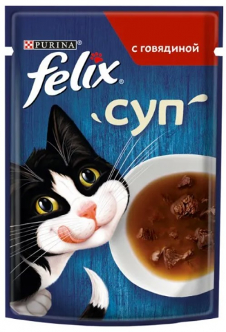 Корм влажный Purina Felix «Суп» (для взрослых кошек) 48 г, с говядиной