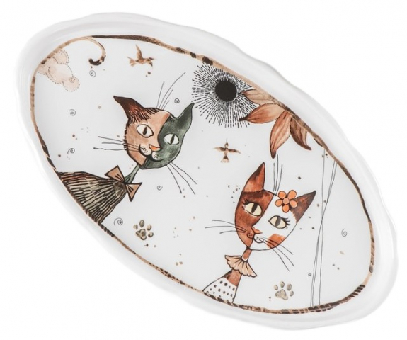 Блюдо сервировочное фарфоровое «Коты-аристократы» 30,5×17×2,5 см, овальное