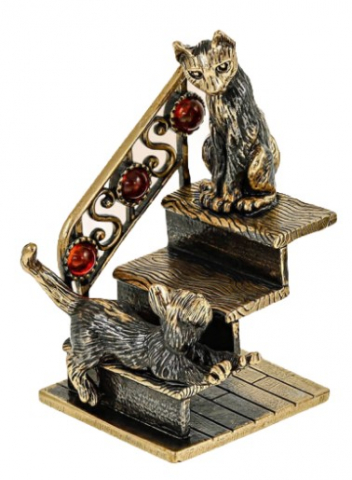 Фигурка сувенирная «Коты» BronzoMania, «Коты на лестнице — Попробуй догони» (с полудрагоценными камнями)