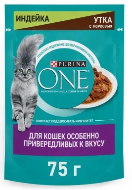 Корм влажный Purina One (для кошек) 75 г, «Индейка, утка, морковь»
