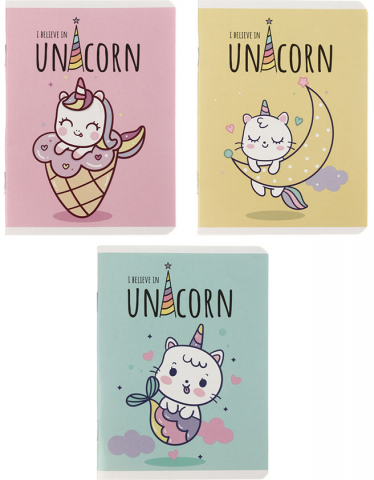 Книжка записная «Полиграф Принт», 105*145 мм, 16 л., клетка, «Кот-единорог», ассорти