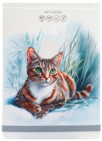 Скетчбук на резинке «Кошачий портрет» 155×260 мм, 80 л.