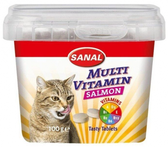 Витамины для кошек Sanal «Мультивитамин» 100 г, «Лосось»