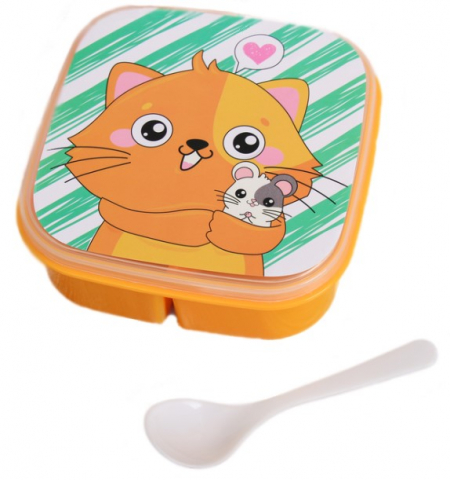 Ланч-бокс для продуктов с ложкой Sima-Land, 14,5*6 см, «Кот»